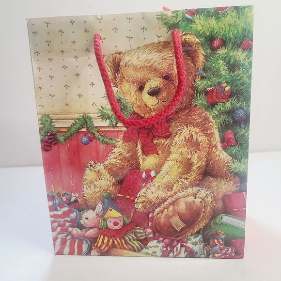 Vintage Other - Vintage 90s Cute Teddy Bear Plush Christmas Gift Bag Red Tree Clown